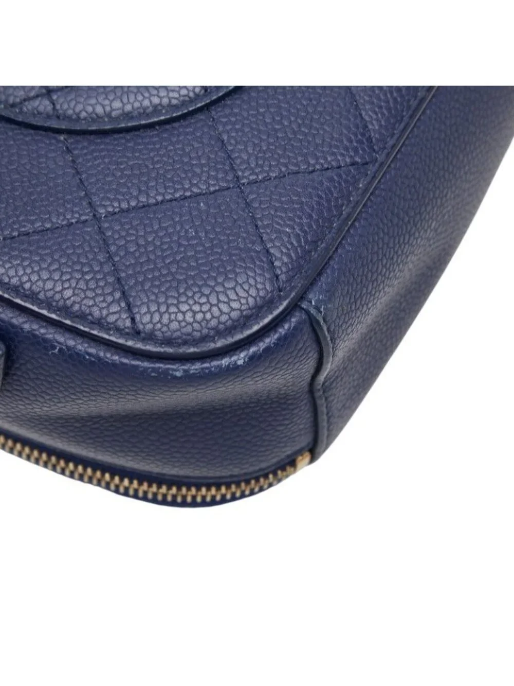 Chanel Quilted CC Logo Chain Shoulder Bag Vanity 2-Way Navy Gold Caviar Leather